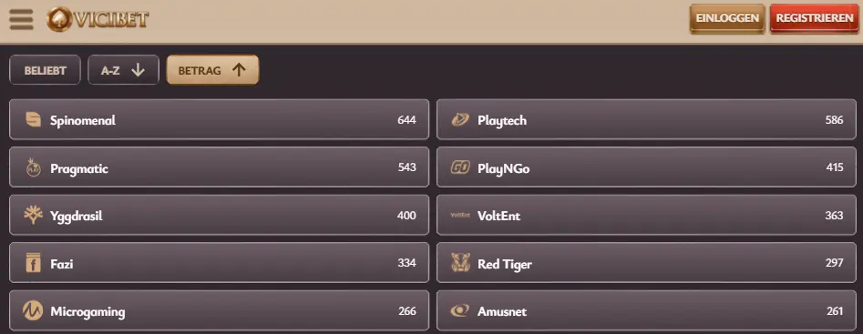 Vici Bet Casino Software Providers